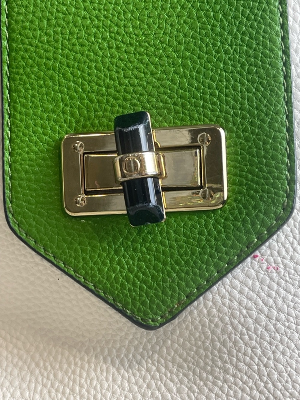 Chelsea & Violet Blush White Pebbled Leather Shoulder Bag with Green Flap - Picture 2 of 7